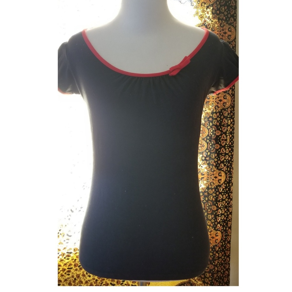 Royal Blue Puff Cap Sleeve Top w/ Red Trim & Bow